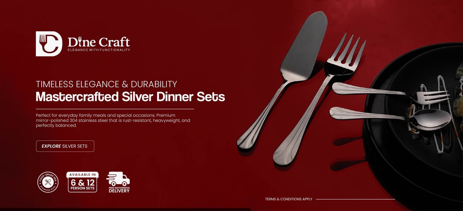 DineCraft Premium Stainless Steel Dining Sets - Hand-Polished 18/8 Heavy Gauge Flatware